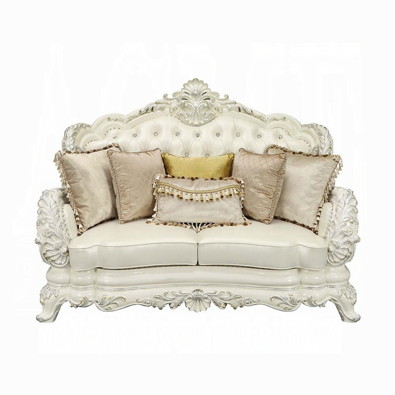 Causeuse en cuir synthétique blanc perle Adara
