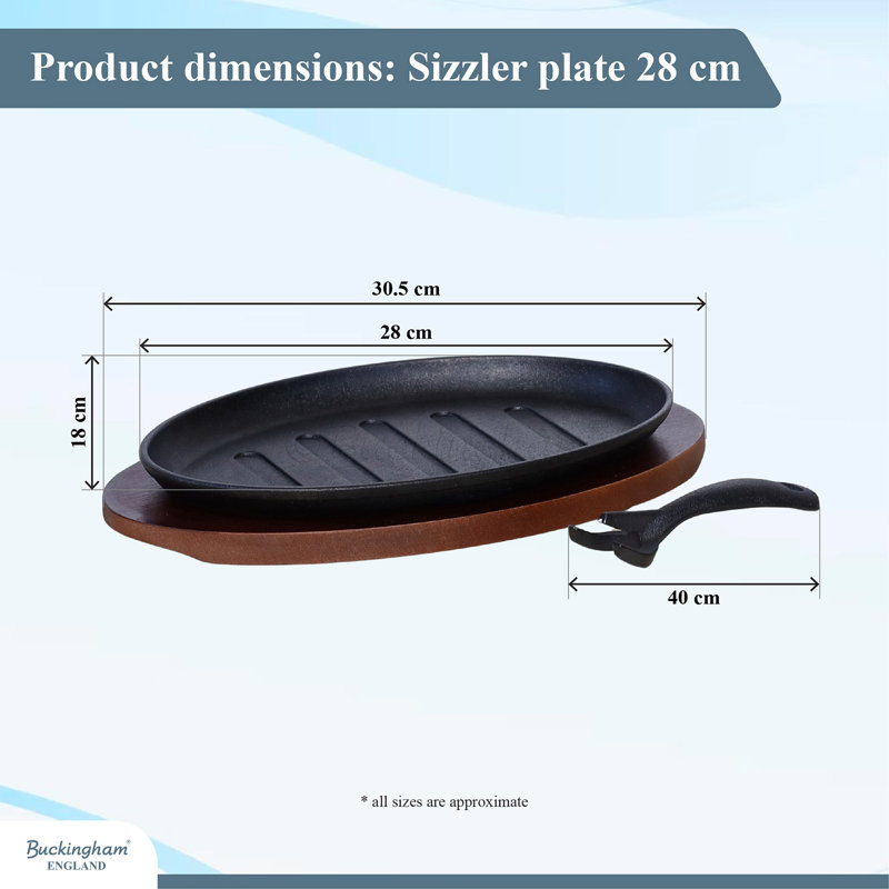 Buckingham Pre-Seasoned Cast Iron Serving Dish with Wooden Stand 28 cm