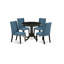 Ensemble de 5 pièces pour coin-repas pour 4 personnes comprenant une table de cuisine ronde avec piédestal et 4 chaises de salle à manger Parsons en tissu bleu, noir brossé-1480473312-1480473315-1480493594