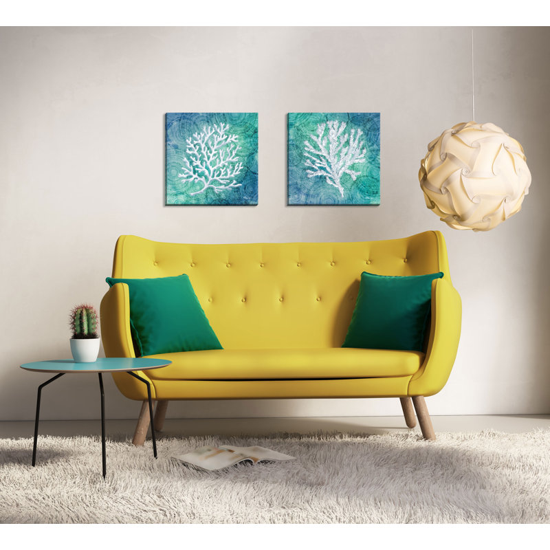 " Echoes Coral I & IV " by Paul Brent 2 - Pieces, 12" H x 12" W x 0.75" D, Wrapped Canvas