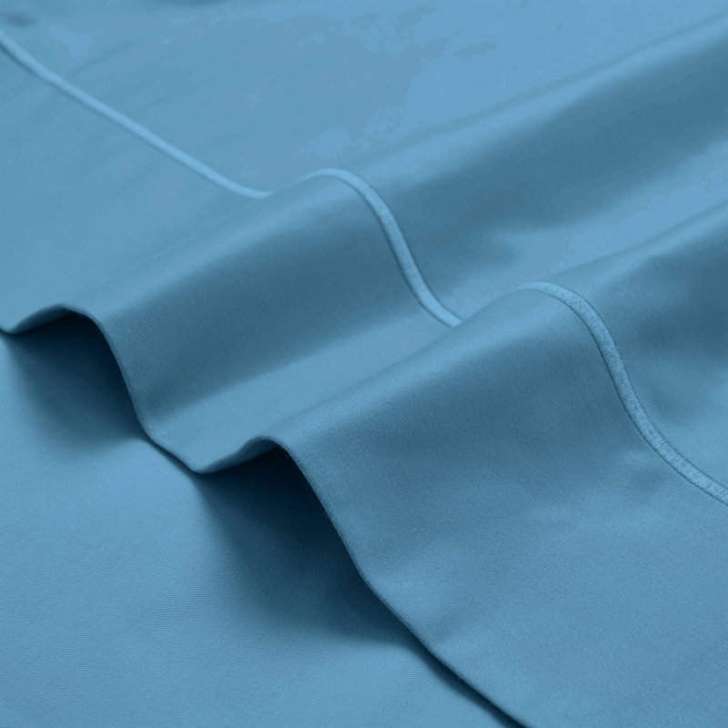 Traditional Egyptian Cotton Sateen Striped Pillowcase Set, King, Medium Blue