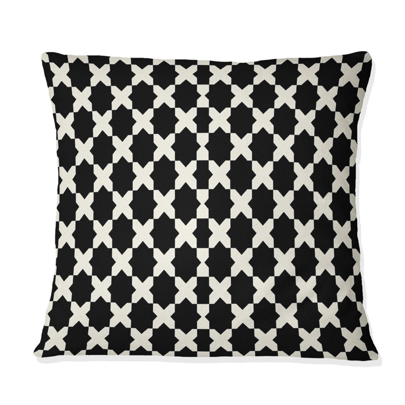 Coussin moderne noir Houndstooth IV - moderne, H 16 po x l 16 po