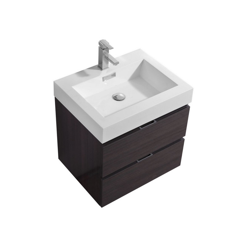 Royka 23.63'' Single Bathroom Vanity with Acrylic Top, High Gloss Gray Oak