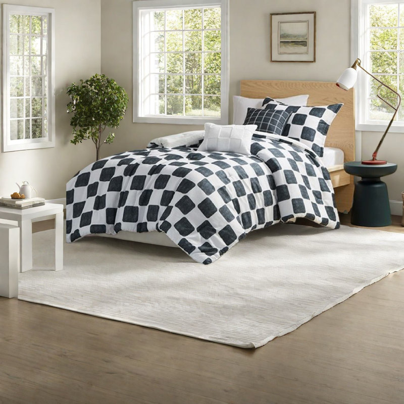 Ensembles de literie pour lit simple certifiés en polyester, style damier moderne pour la maison