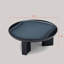Table basse ronde moderne, en MDF brillant avec plateau concave et piètement à 3 pieds