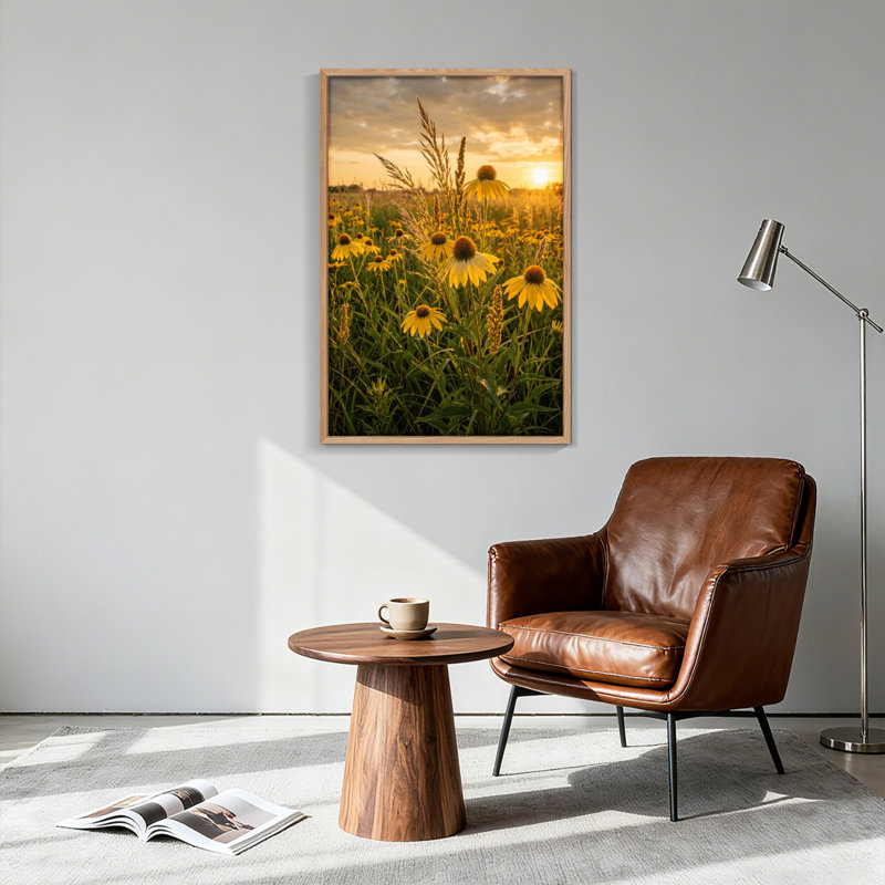 Ensemble de 1 tableau sur toile représentant un champ au coucher du soleil, H 24 po x l 18 po, Naturel