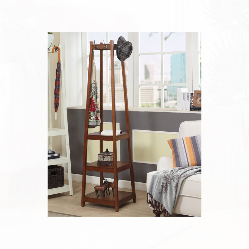 Coat Rack W/ 3-Tier Storage Shelves, Espresso