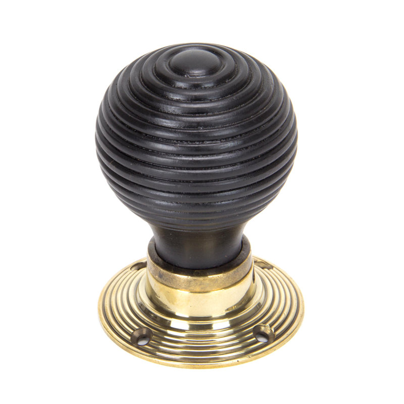 Ebony & Aged Brass Beehive Mortice/Rim Knob Set of 4