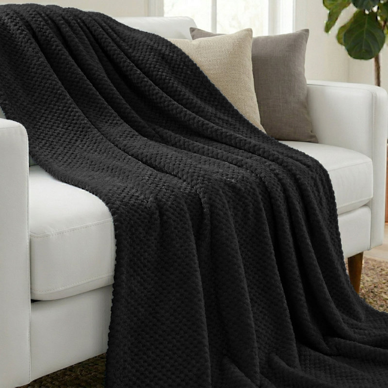 Couverture en molleton moelleux Lily, Noir, Lit double