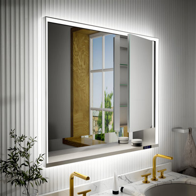 Failand 42" W x 36" H LED Lighted Chrome Medicine Cabinet with Mirror and Shelves for Bathroom Recessed or Surface Mount