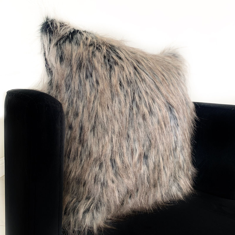 Gray and Brown Faux Fur Animal Print Throw Pillow