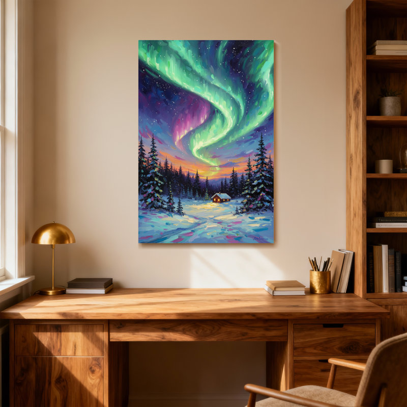 Paysage et nature Scène de chalet forêt d'hiver, H 18 po x l 12 po