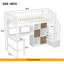 Lit mezzanine simple en bois avec bureau intégré, DEL, tablettes de rangement, armoires et escalier-83891780