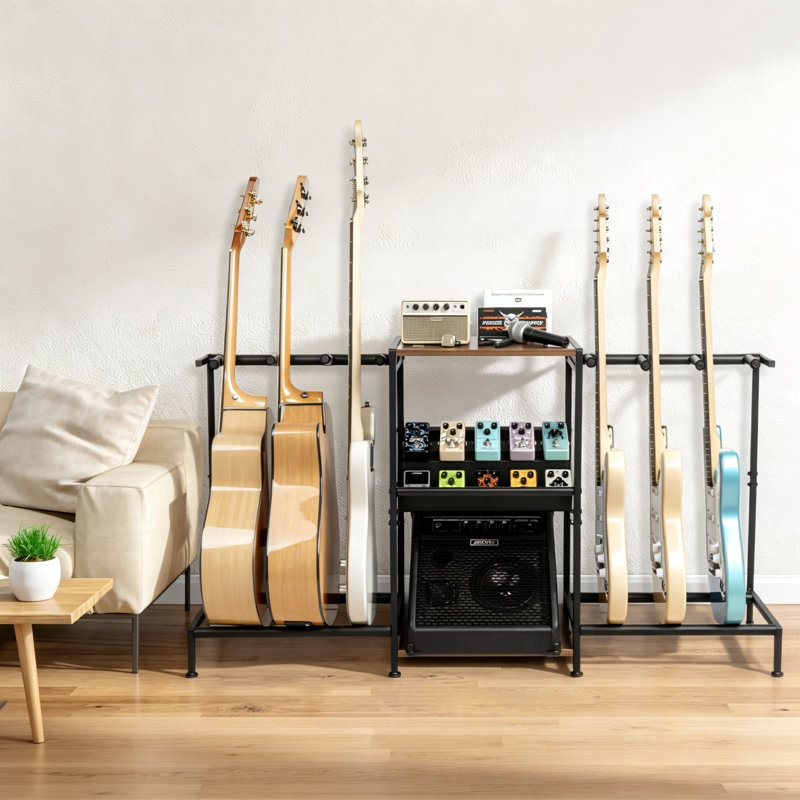 Multiple Guitar Rack with Pedals Organizer Display Stand