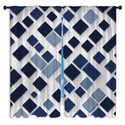 Blue Square Tiles Window Curtains Abstract Sheer & Room Darkening - 2 Panels
