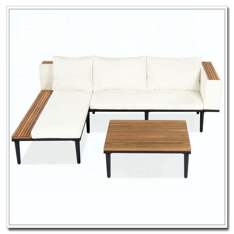 Ensemble de mobilier de patio avec coussins amovibles et table basse, Beige