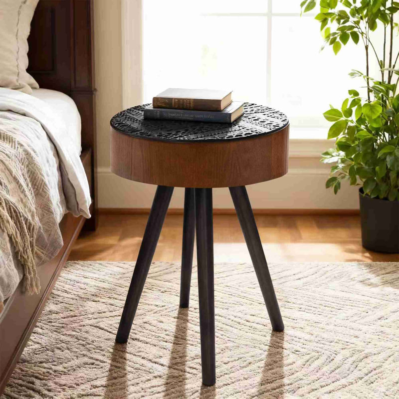 Table d'appoint avec pieds en bois massif, Noir / brun