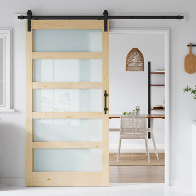 Glass Wood Barn Door with Installation Hardware Kit