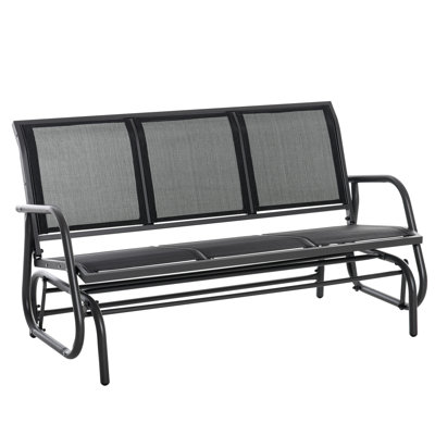 Banc oscillant extérieur pour 3 personnes, tissu maillé respirant, structure en métal noir, glissement en douceur, convient au porche, au balcon, à la cour arrière, 58,76 po de longueur, 29,5 po de largeur, 33,5 po de hauteur, 660 lb