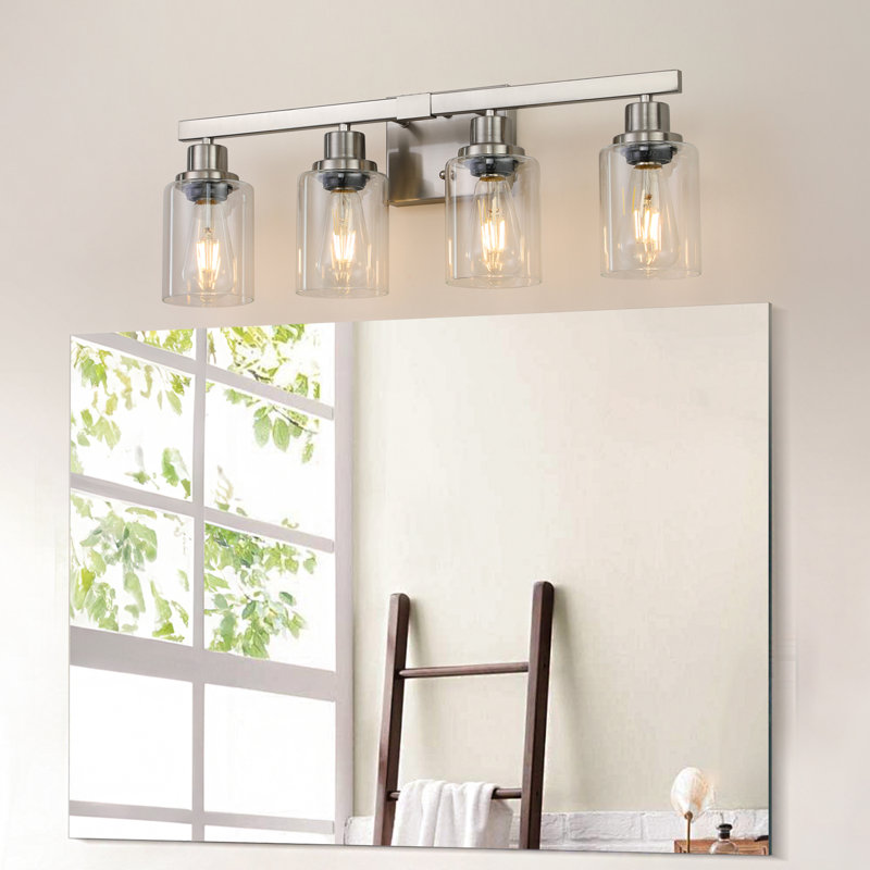 Luminaire de salle de bain moderne 24 po à quatre lumières avec abat-jour en verre transparent (ampoules non incluses)