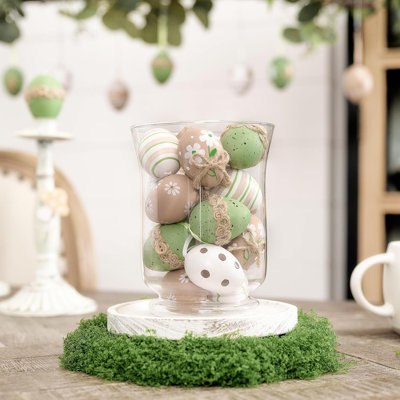  12Pcs Plastic Easter Eggs Ornaments Tree Decoration, 2'' Beige Green Easter Eggs Bulk for Easter Decorations, Shatterproof Decorative Hanging Egg for Spring Holiday Party Decor