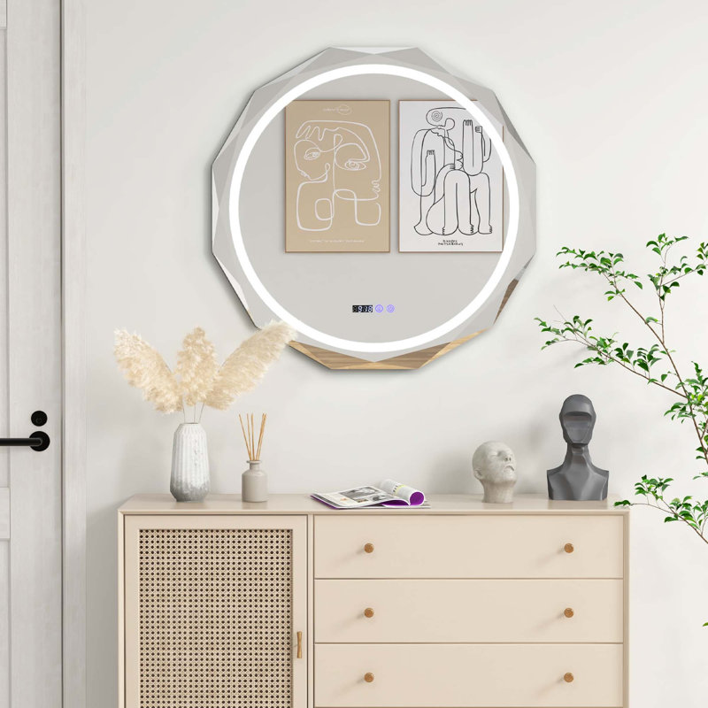 Miroir de salle de bain 30 po x 30 po à DEL avec 3 lumières à intensité variable