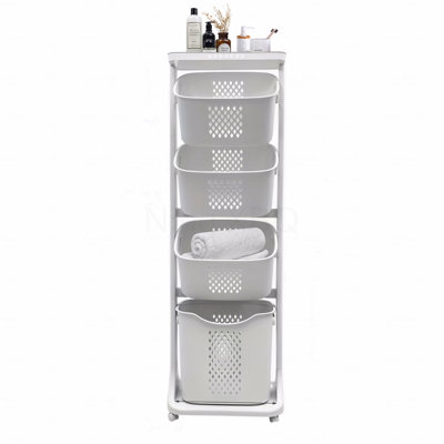 4-Tier Laundry Hamper Sorter, Laundry Storage Organizer With Wheels Removable Rolling Laundry Baskets, Bathroom Cart