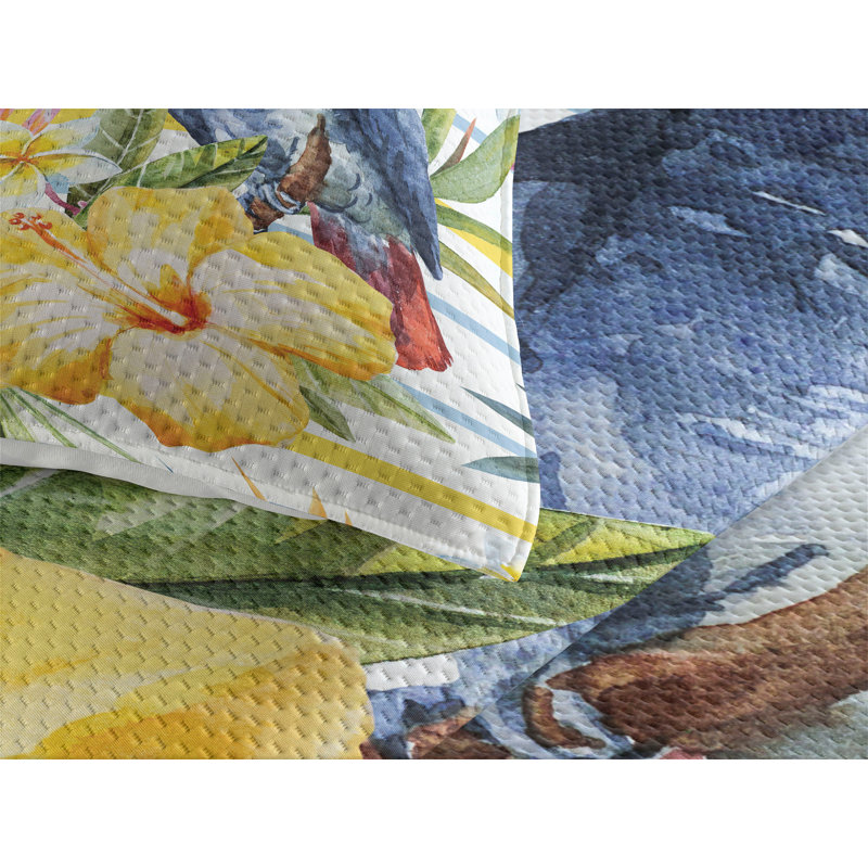 Parrot Coastal Polyester Coverlet, Queen Bedspread + 2 Shams