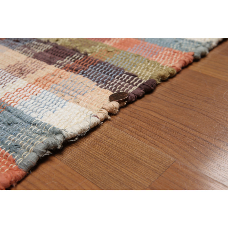 Tapis de la zone en laine beige/vert/bleu/brun 4 pi x 6 po one-of-kind à la main noué la Kandlakunta