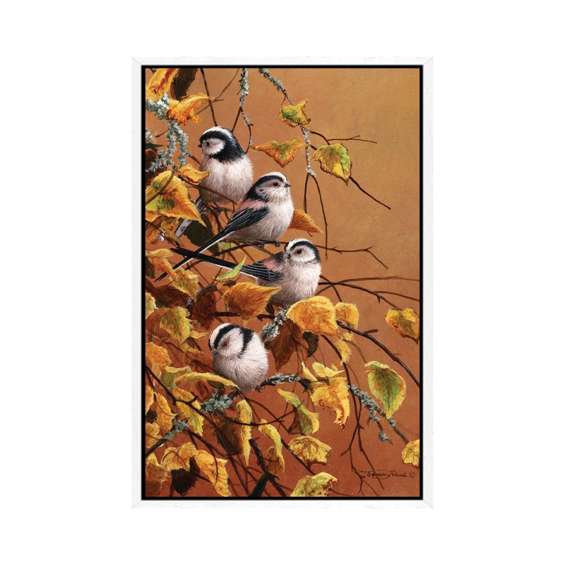Family Group - Long Tailed Tits by Jeremy Paul - Painting on Canvas, White Framed, 66.04cm H x 45.72cm W x 3.81cm D