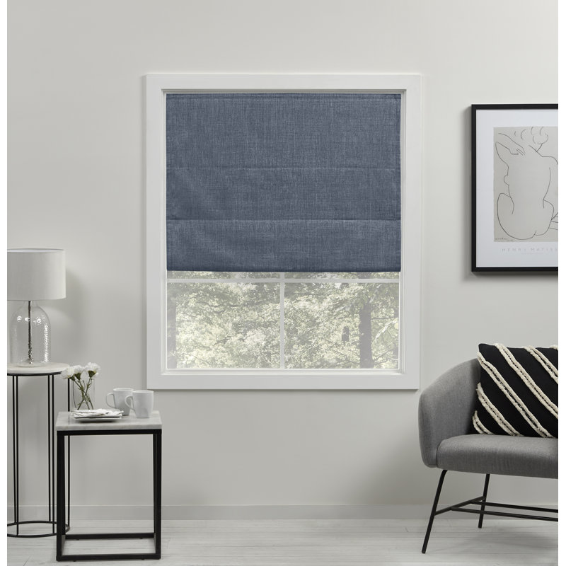 Exclusive Home Acadia 100% Blackout Roman Shade, 34"W x 64"L, Chambray Blue