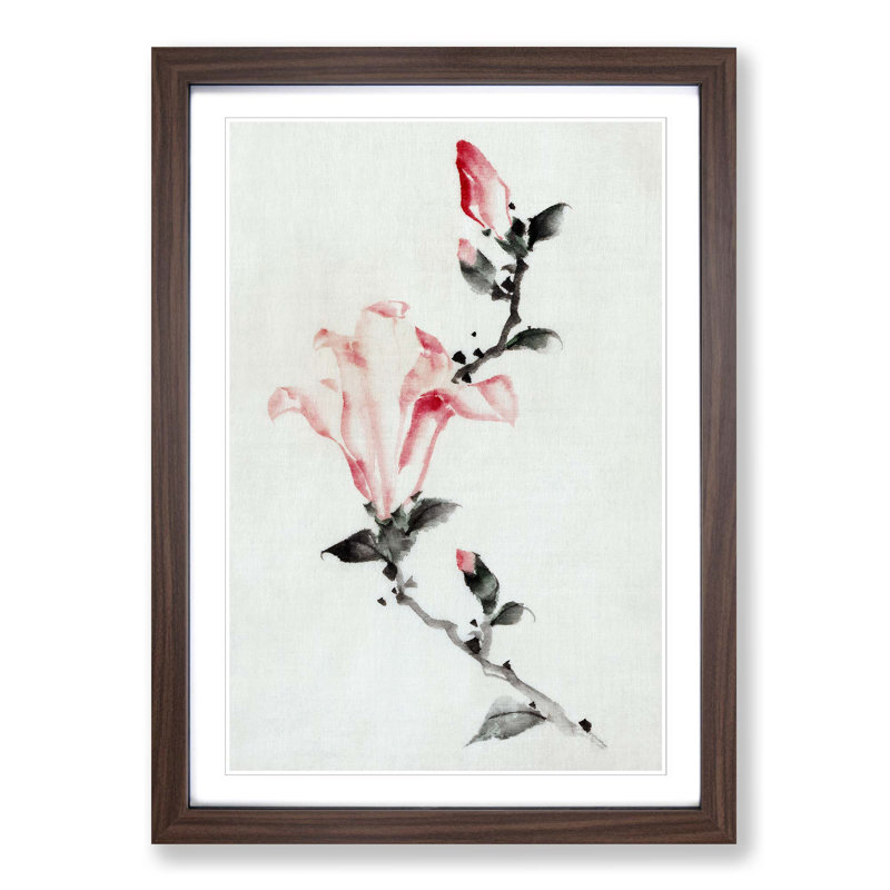 Large Pink Blossom by Katsushika Hokusai - Picture Frame Painting Print, 48cm H x 36cm W x 2cm D, Walnut Framed