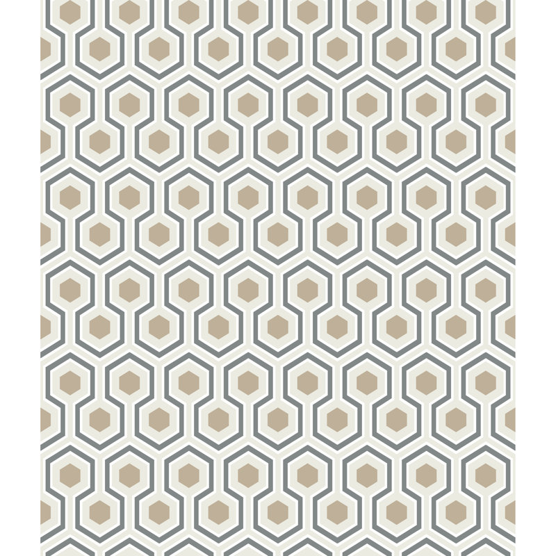 Hicks Hexagon Geometric Wallpaper Roll, Gilver/White/Black