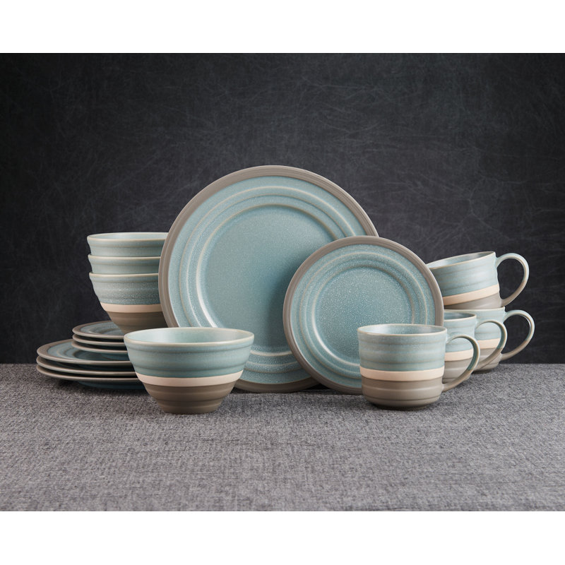 Blue and White Variegated Glaze Ceramic Dinnerware Set, Service for 4