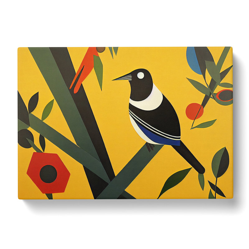 Magpie Bird Abstract - Wrapped Canvas