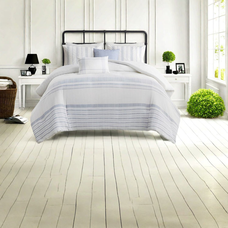 Ensemble de literie Modern Farmhouse, couette 100% coton jacquard, très grand / très grand californien