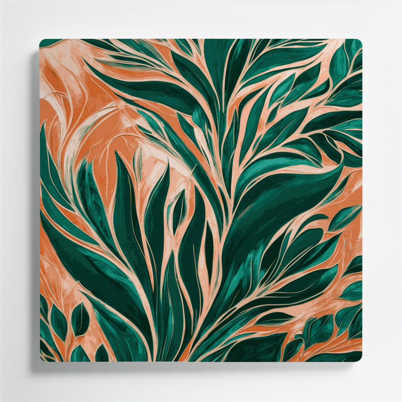 Abstrait floral 35, art mural en métal orange, H 12 po x l 12 po