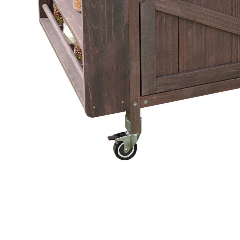 Chariot de salle à manger 40,5 po en bois massif autoportant avec plateau en acier inoxydable et roulettes verrouillables