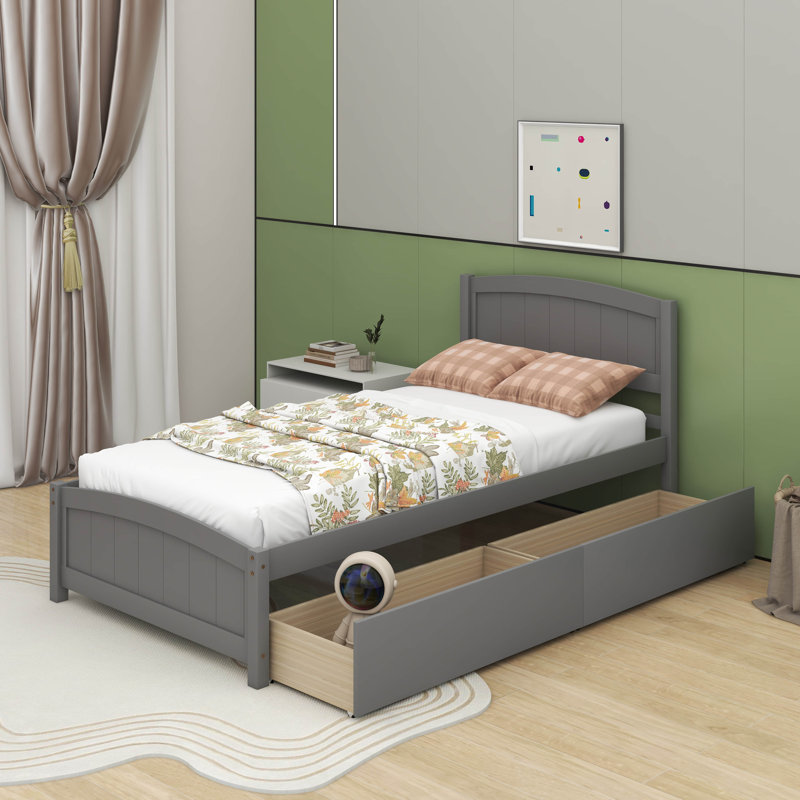 Lit plateforme simple avec deux tiroirs, Gris