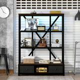 3-Shelf Metal Bookcase With Drawers, Open Bookcase, Vintage Industrial Style Bookcase With LED