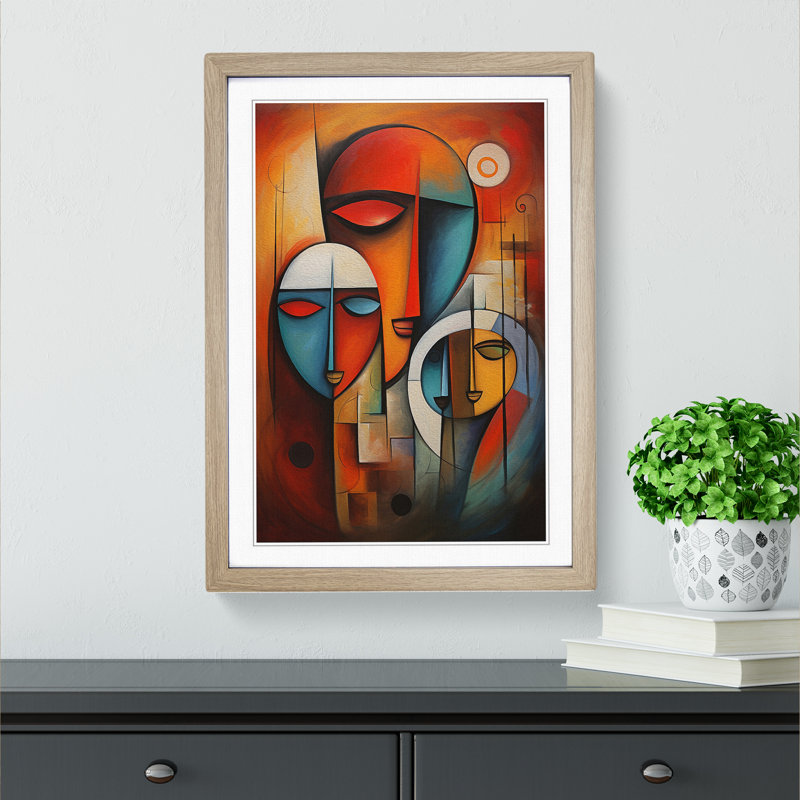Loving Family Abstract - Single Picture Frame Print on Wood, Oak, 64cm H x 46cm W x 2cm D