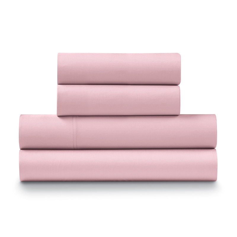  Ensemble de draps 100% coton percale frais et frais (4 pièces), Grand lit, Rougir