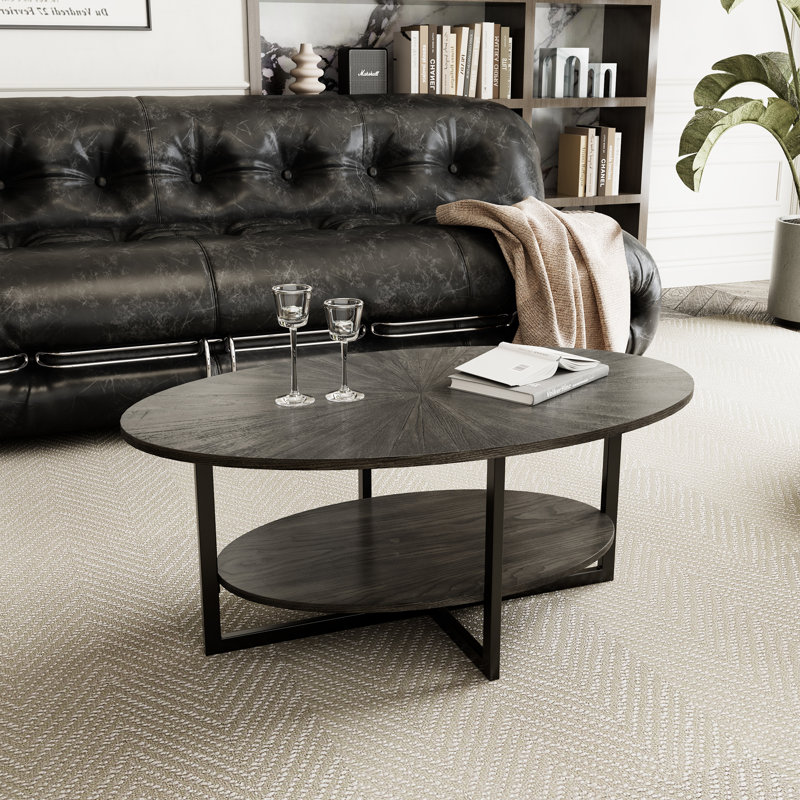 Agora Solid Coffee Table with Storage, Ebony Black