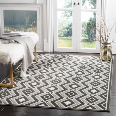 Tapis gris à motif géométrique pour l'intérieur et l'extérieur Woodford
