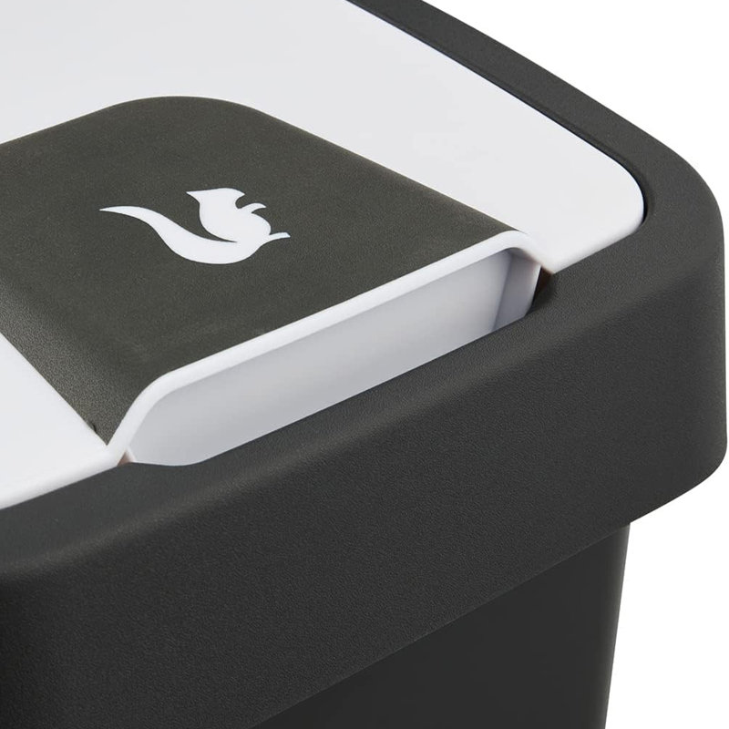 Keeeper waste bin with flip lid, 6.60, 47.50" H x 24" W x 39.50" D, Black/White
