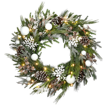 Couronne décorée pré-illuminée de 30 pouces de la collection Alpine