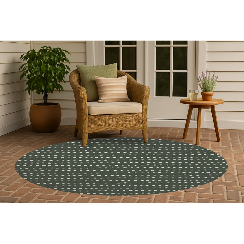 Dot Row Non-Slip Outdoor Rug, Round 5'