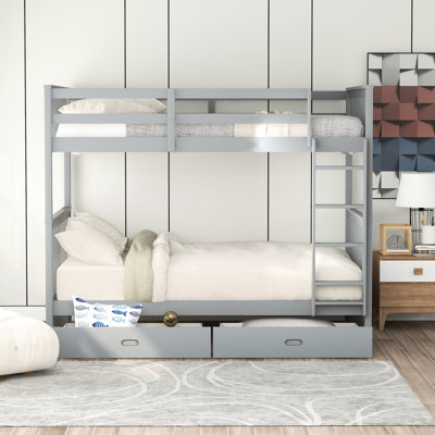 Lit superposé Twintwin avec deux tiroirs de rangement - gris pour une chambre à coucher élégante et polyvalente