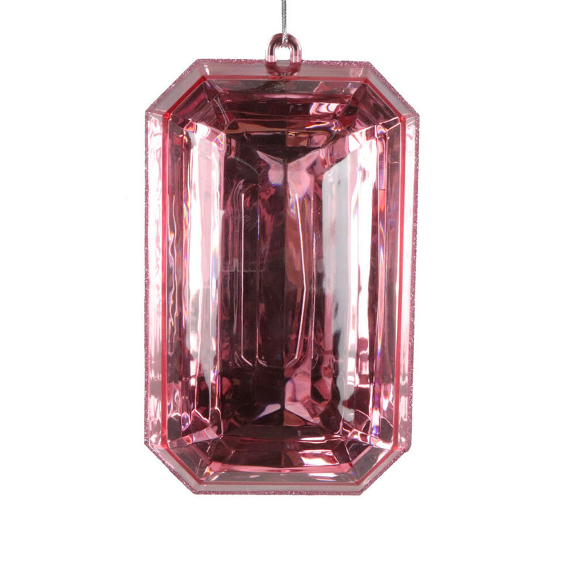 Vickerman 8" Rectangle Jewel Glitter Ornament, includes 2 pieces per bag, Baby Pink