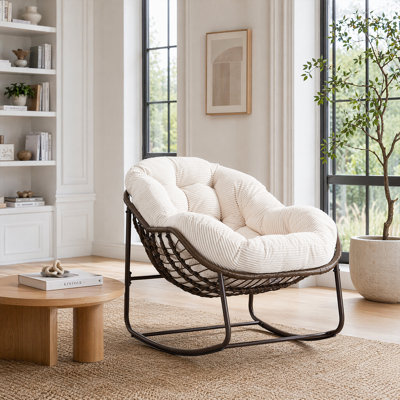 Chaise berçante rembourrée en rotin surdimensionné pour le porche, le jardin et l'intérieur